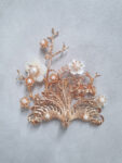 3D Peacock Floral Garden Brooch - Gold, White