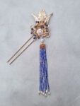 Flying Phoenix Garden Hairpin - Gold, Sapphire (Left)