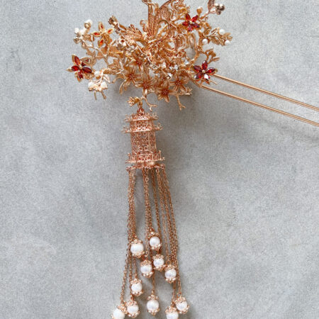 4D Butterfly Pagoda Hairpin - Gold, Ruby