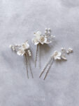 Clay Flower Simple Decor Hairpin Set - White Silver (3 pcs)