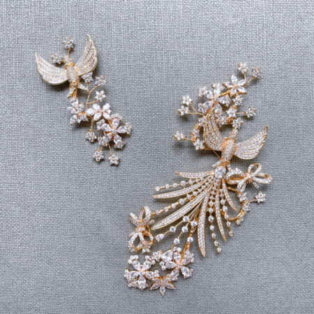 Birds in the Garden Side Hairvine Set/Brooch - Gold (2 pcs)