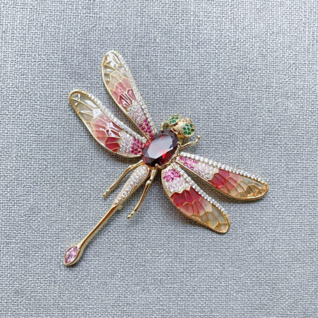Dragonfly Ruby Brooch - 18k Yellow Gold, Ruby