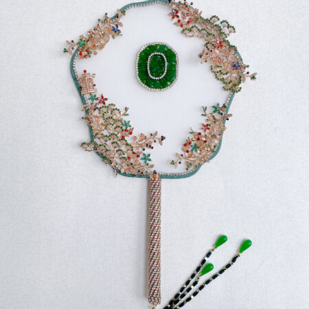 Jade Garden Gems Branch Fan - Gold, Jade