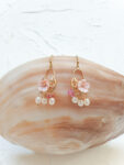 Pink Flower Earrings - Gold