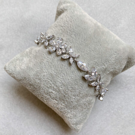 Flower and Marquise Chain Bracelet - Rhodium White Gold