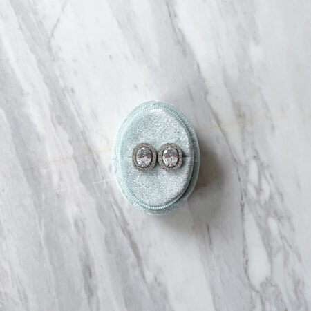 Oval Bezel Earrings - Rhodium White Gold, White Diamond (Clip)