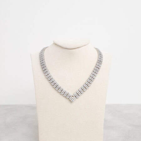 V Round Paved Choker - Rhodium White Gold