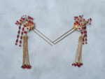 Jewel Shine Hairpin - Gold, Ruby (Left)
