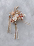 3D Phoenix Flower Hairpin - Gold, Ruby
