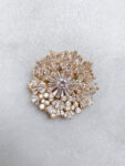 Faceted Round Brooch - 18k Yellow Gold, White Diamond