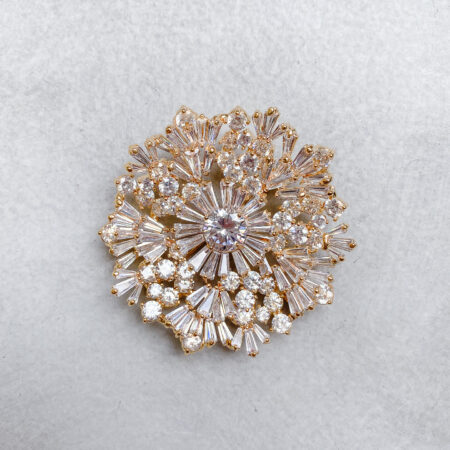 Faceted Round Brooch - 18k Yellow Gold, White Diamond