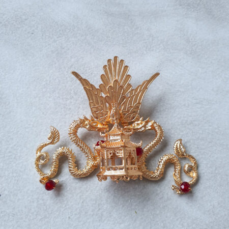Phoenix Dragon Pagoda Brooch - Gold, Red