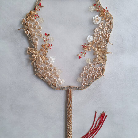 Blossoming Empress Red Fan - Gold