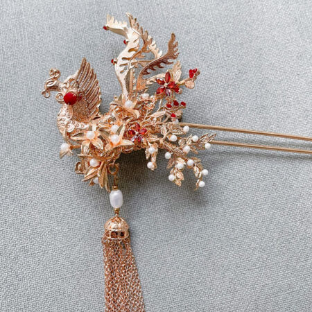 4D Phoenix Orchid Hairpin - Gold, Ruby (Right)