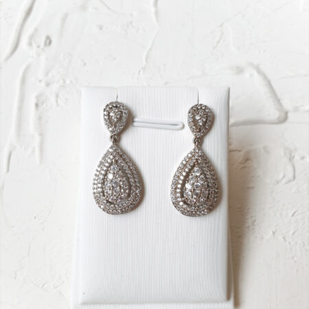 Drop Paved Pear Earrings - Rhodium White Gold (Clip)