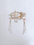 Fan-Shaped Ikebana Diamond Bird Haircomb - Gold, Coral