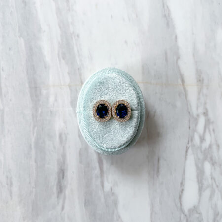 Oval Bezel Earrings - 18k Yellow Gold, Sapphire (Needle)