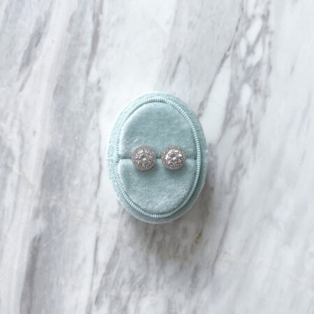 Classic Round Bezel S Earrings - Rhodium White Gold, White Diamond (Needle)