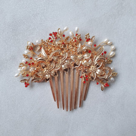 Blossoming Empress Haircomb - Gold, Red