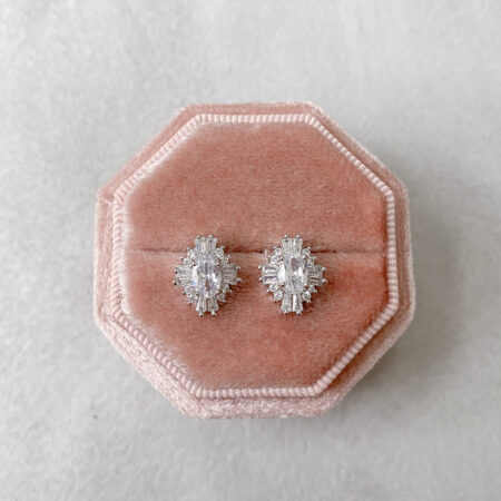 Oval T Arrangement Small Earrings - Rhodium White Gold, White Diamond (Clip)