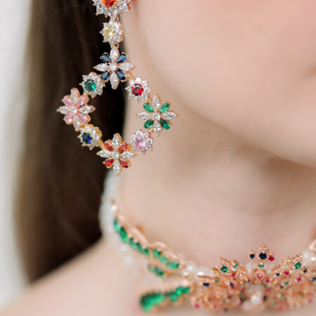 Four-Sided Treasure Spring Earrings - Gold, Rainbow