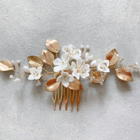 Clay Flower Blossom Jardin Haircomb - Gold