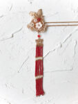 Crane Flowers Hairpin - Gold, Red (Right)