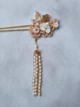 Crane Flowers Hairpin - Gold, Pink (Left)