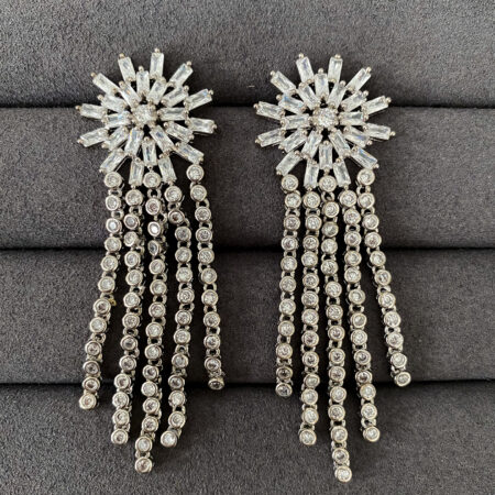 Dangling Radiance Earrings - Rhodium White Gold