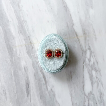 Oval Bezel Earrings - 18k Yellow Gold, Ruby (Clip)