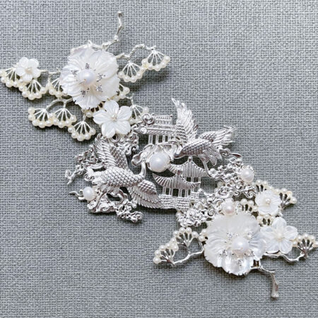 Twin Flying Crane Pavilion Brooch - Silver