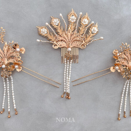 3D Peacock Flower Garden Set - Gold (3 pcs)