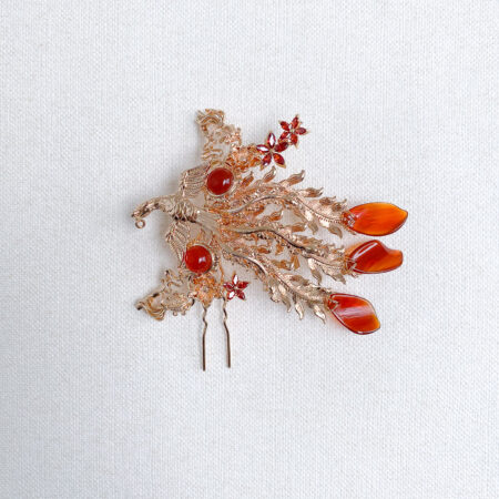 Flying Phoenix Tail Koi Ponytail Hairpin - Gold, Red