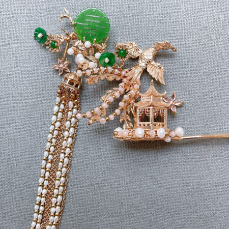 Flying Phoenix Jade Happiness Hairpin - Gold (Right)