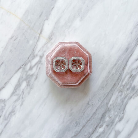 Detachable Double Halo for Princess 3 ct Earrings - Rhodium White Gold