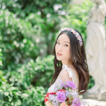 Colorful Lavender Pink Clay Flower Blossom with Pistil Headband - White Silver, Purple