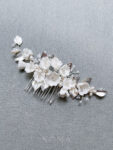 Clay Flower Blossom Leaves Medium Haircomb - White Silver