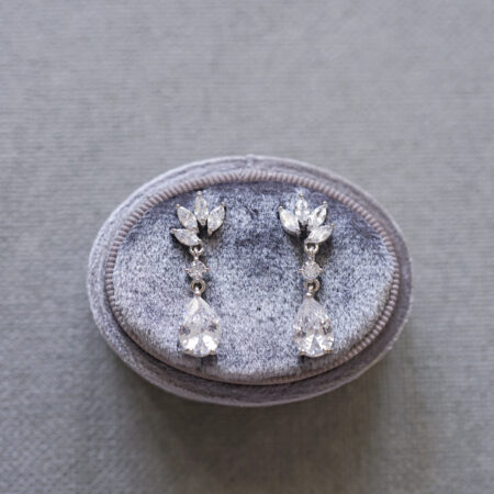 Marquise Round Arrangement Pear Earrings - Rhodium White Gold, White Diamond