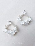 Round Clay Flower Blossom Hoop Earrings - White Silver (Clip)