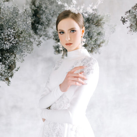 Tree Branch Clay Flower Lily Crown - Silver