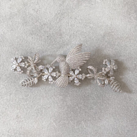 Hummingbird Ribbon Brooch - White Gold