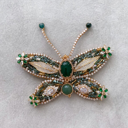 Emerald and Jade Butterfly Brooch - Gold