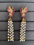 Pearl Chain Bird Earrings - 18k Yellow Gold, Pink Diamond