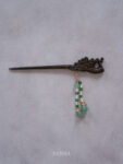 Carved Peacock Wooden Hairpin - Gold, Light Jade