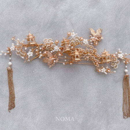 Crane Pagoda in Spring Set - Gold, White (3 pcs)