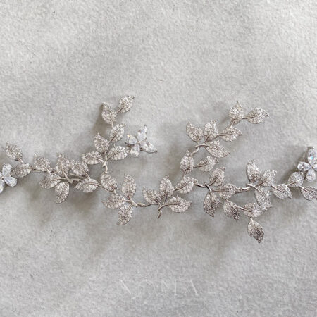 Paved Twigs Butterfly Hairvine/Brooch - Rhodium White Gold