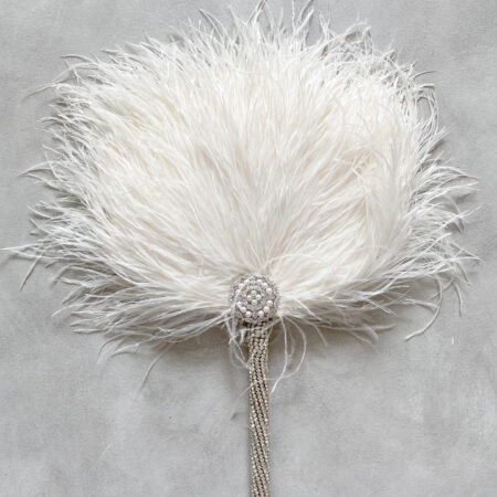 Ostrich Feather White Fan - White Silver