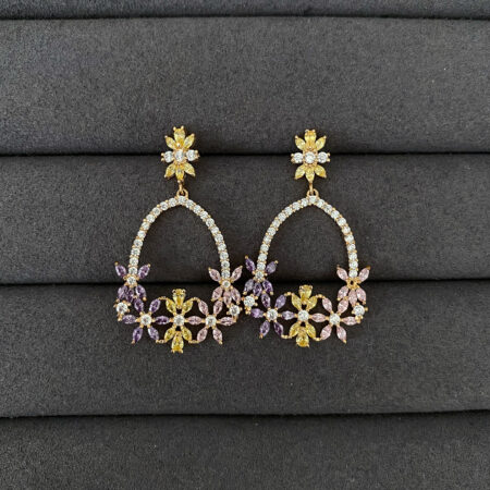 Flower Basket Earrings - 18k Yellow Gold, Rainbow