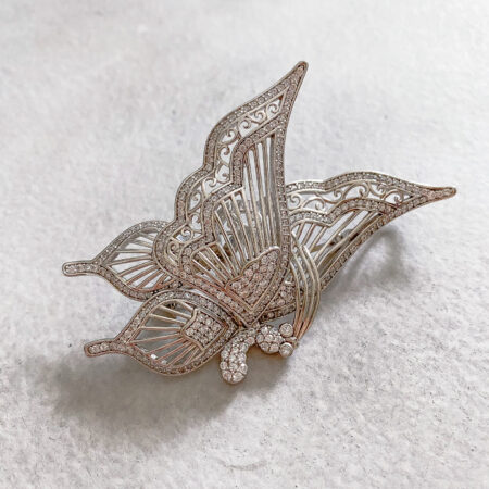 Butterfly Side Brooch - Rhodium White Gold