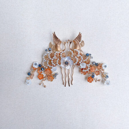 Flying Crane Pearl Blossom Haircomb - Gold, Blue